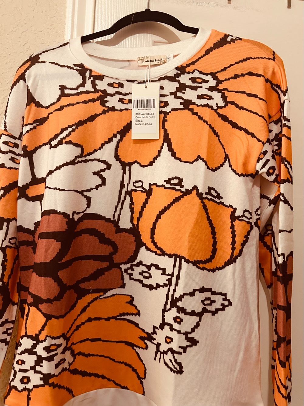 Bold Orange Floral Long-Sleeve Tee